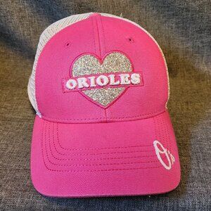 Girl's '47 Brand Pink/White Baltimore Orioles Heart Mesh Back Snapback Hat